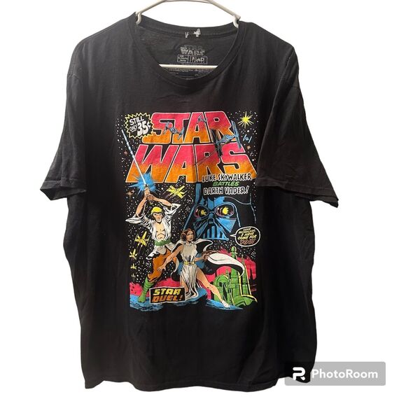 Star Wars Luke SkyWalker Battles Darth Vader Mad Engine XL Black Men's T Shirt - Picture 2 of 4